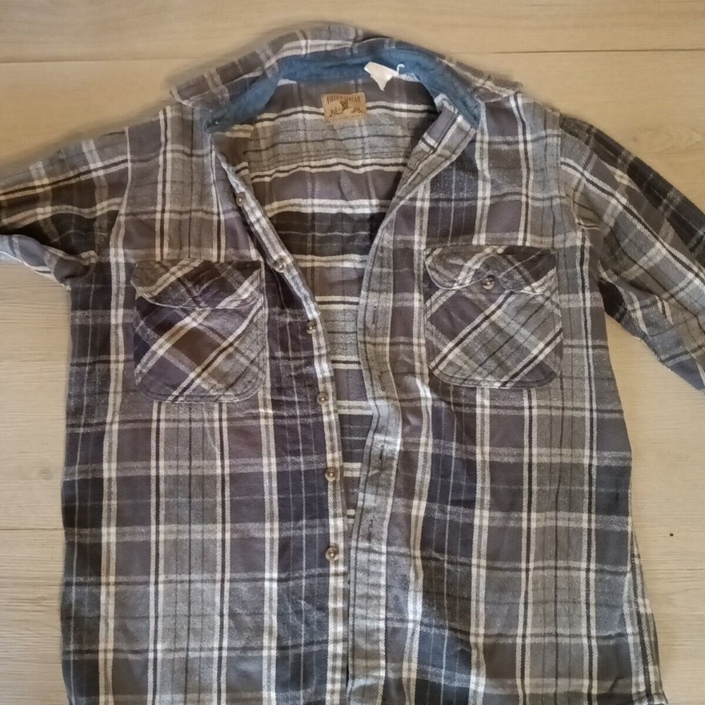 Mens Large Field and Stream Grey Plaid Flannel Shirt